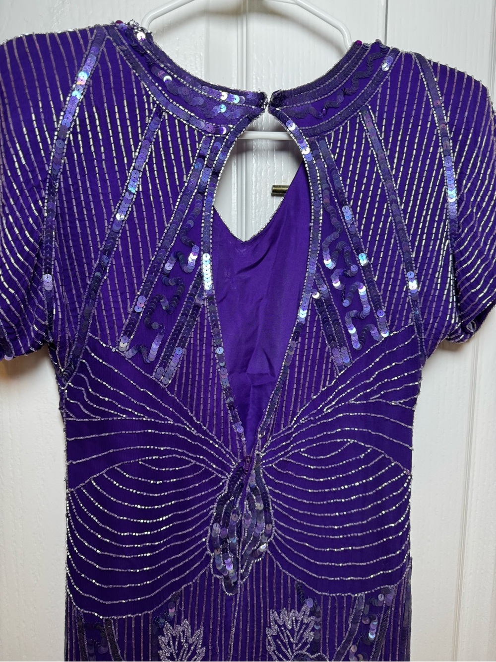 Scala Vintage Purple Sequin SilkBeaded Art Deco Flapper Mini Dress - Picture 8 of 10
